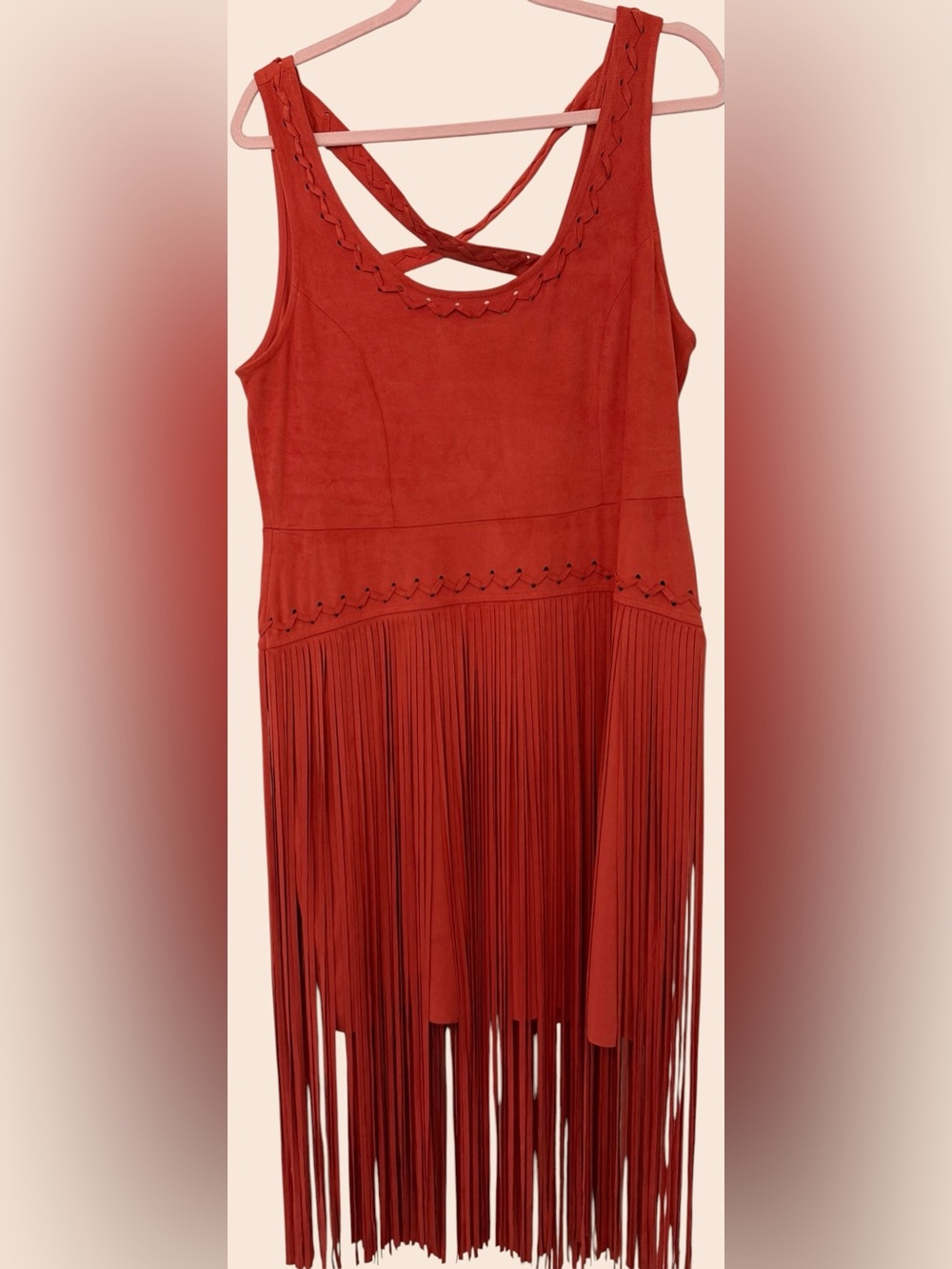 Burnt Orange Sleeveless Fringe Dress